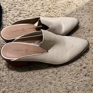 White Chinese Laundry Heeled Mules